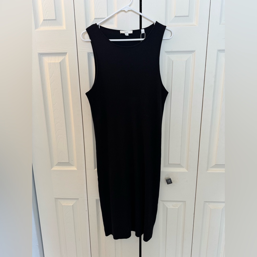 NWT Vince‎ Ribbed Knit Cotton Sleeveless Midi Dress, Black, Size XL - Picture 8 of 10